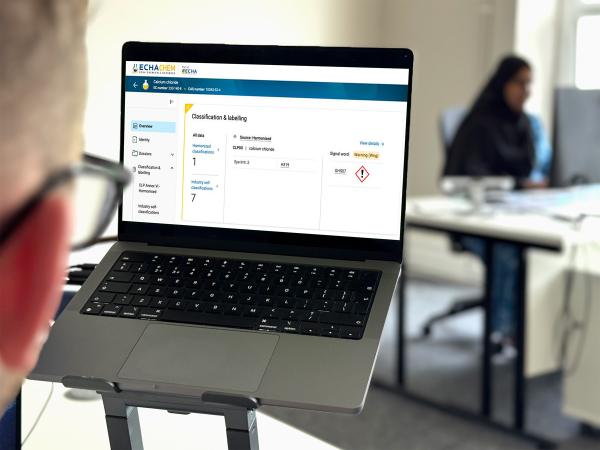 Computer screen with ECHA's C&L Inventory