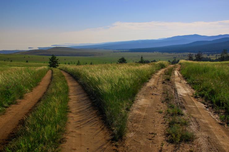 Two paths moving away from each other.