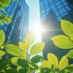 Healthy plants in front of a corporate building.